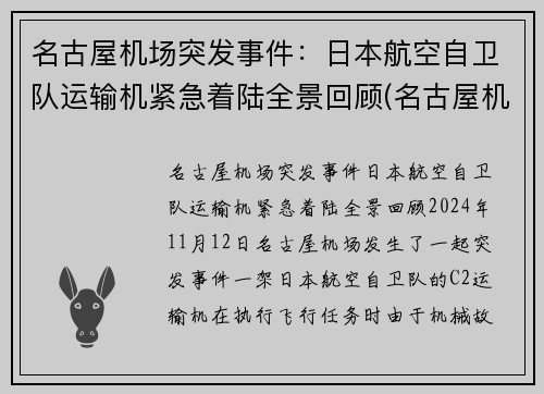 名古屋机场突发事件：日本航空自卫队运输机紧急着陆全景回顾(名古屋机场谁建的)